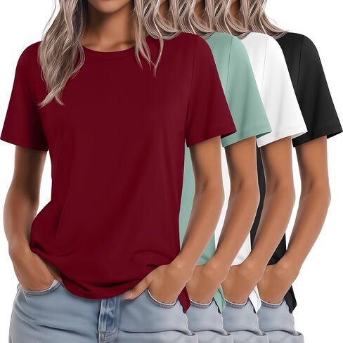 Neer 4 Pack Women's Crew Neck T Shirts Summer Short Sleeve Tops Basic Basic Tops Lourd in Saudi Arabia