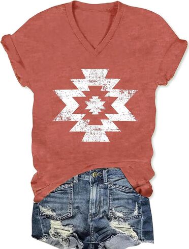 Vintage Flowers V Neck Shirt for Women Boho Floral Wildflowers Graphic Tee Casual Summer Vacation Beach Short Sleeve T Shirt in Kuwait