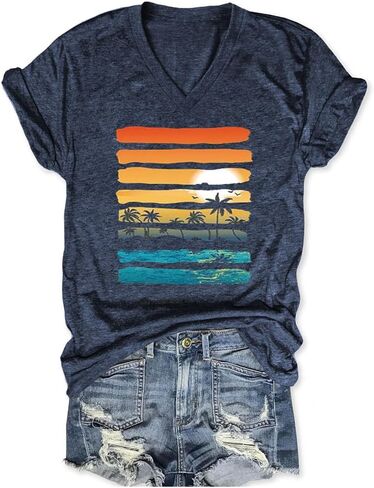 Vintage Flowers V Neck Shirt for Women Boho Floral Wildflowers Graphic Tee Casual Summer Vacation Beach Short Sleeve T Shirt in Kuwait