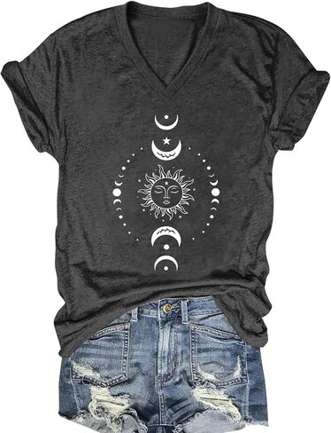 Vintage Flowers V Neck Shirt for Women Boho Floral Wildflowers Graphic Tee Casual Summer Vacation Beach Short Sleeve T Shirt in Kuwait