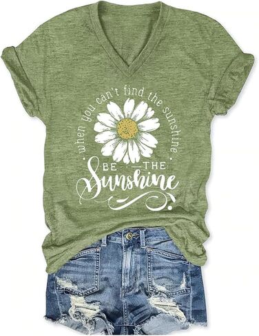 Vintage Flowers V Neck Shirt for Women Boho Floral Wildflowers Graphic Tee Casual Summer Vacation Beach Short Sleeve T Shirt in Kuwait