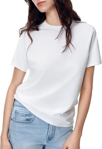 Women Short Sleeve T-Shirt Casual Blouse Cool Trendy Cotton Sorona Basic Top Summer Solid Color Outfits Clothes in Saudi Arabia