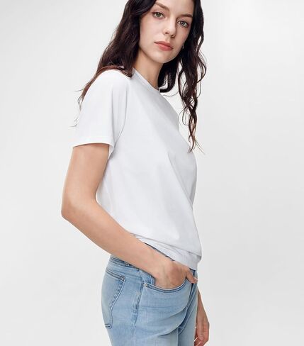 Women Short Sleeve T-Shirt Casual Blouse Cool Trendy Cotton Sorona Basic Top Summer Solid Color Outfits Clothes in Saudi Arabia