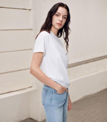 Women Short Sleeve T-Shirt Casual Blouse Cool Trendy Cotton Sorona Basic Top Summer Solid Color Outfits Clothes in Saudi Arabia