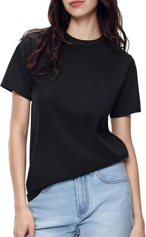 Women Short Sleeve T-Shirt Casual Blouse Cool Trendy Cotton Sorona Basic Top Summer Solid Color Outfits Clothes in Saudi Arabia