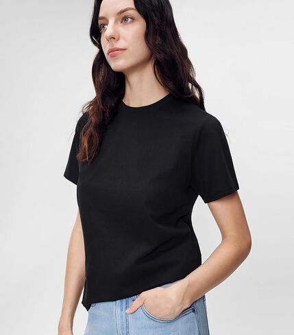 Women Short Sleeve T-Shirt Casual Blouse Cool Trendy Cotton Sorona Basic Top Summer Solid Color Outfits Clothes in Saudi Arabia