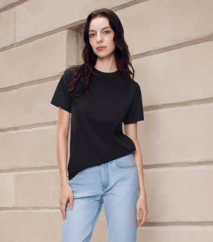 Women Short Sleeve T-Shirt Casual Blouse Cool Trendy Cotton Sorona Basic Top Summer Solid Color Outfits Clothes in Saudi Arabia