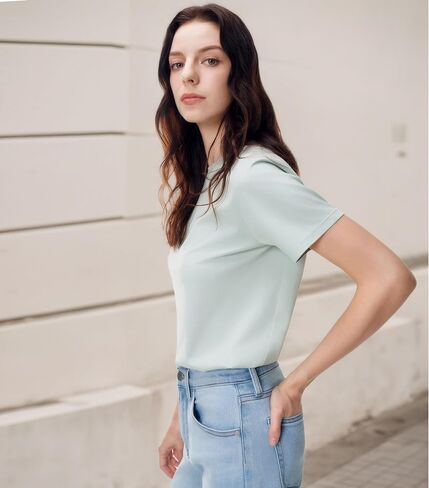 Women Short Sleeve T-Shirt Casual Blouse Cool Trendy Cotton Sorona Basic Top Summer Solid Color Outfits Clothes in Saudi Arabia