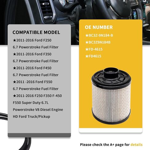 6.7 Powerstroke Diesel Fuel Filter Water Separator FD4615 Motorcraft Fuel Filter BC3Z-9N184-B Compatible with Ford F250,F350,F450,F550 6.7L V8 2011-2016,Super Duty Truck 5 Micron Diesel in Saudi Arabia