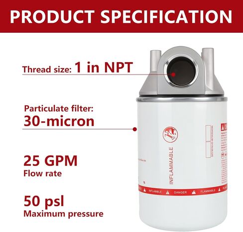 1 Inch NPT Fuel Tank Filter - R18189-30 High Flow Fuel Filter - 25 GPM 30 Micron Spin-on Particulate Filter - Compatible With Diesel Transfer Pump - Replaces# K82584 in Kuwait