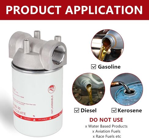 1 Inch NPT Fuel Tank Filter - R18189-30 High Flow Fuel Filter - 25 GPM 30 Micron Spin-on Particulate Filter - Compatible With Diesel Transfer Pump - Replaces# K82584 in Kuwait