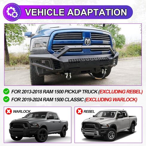 Nixon Offroad Real Lear Cofper for 2009-2018 Dodge RAM 1500 (بما في ذلك 2019-2024 RAM 1500 Classic) مصد خلفي من الفولاذ الثقيل مع الأضواء ذات الأضواء البودرة ، تصميم الخطوات الجانبية ، ثقب المستشعر in Saudi Arabia