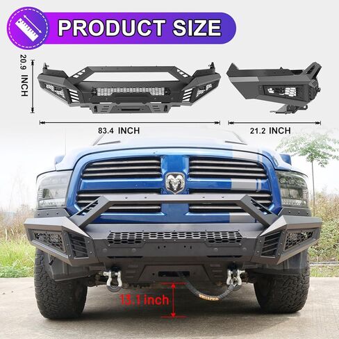Nixon Offroad Real Lear Cofper for 2009-2018 Dodge RAM 1500 (بما في ذلك 2019-2024 RAM 1500 Classic) مصد خلفي من الفولاذ الثقيل مع الأضواء ذات الأضواء البودرة ، تصميم الخطوات الجانبية ، ثقب المستشعر in Saudi Arabia