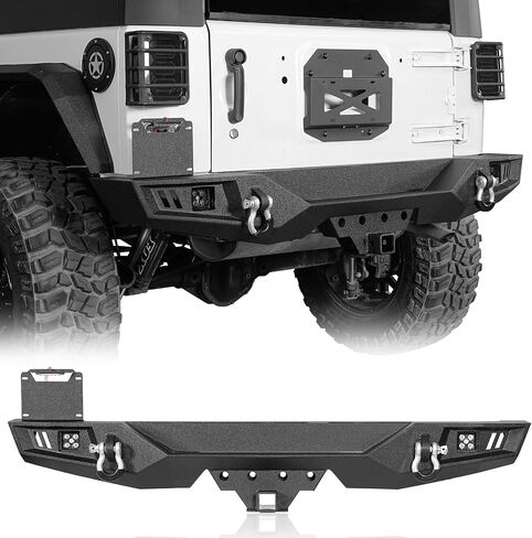 Hooke Road JK Rear Bumper for 2007-2018 Jeep Wrangler JK & Unlimited 2/4 Door, Aftermarket Steel Bumper w/License Plate Mount, D-Rings & 2" Hitch Receiver in Saudi Arabia
