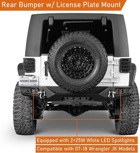 Hooke Road JK Rear Bumper for 2007-2018 Jeep Wrangler JK & Unlimited 2/4 Door, Aftermarket Steel Bumper w/License Plate Mount, D-Rings & 2" Hitch Receiver in Saudi Arabia