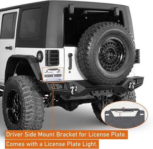 Hooke Road JK Rear Bumper for 2007-2018 Jeep Wrangler JK & Unlimited 2/4 Door, Aftermarket Steel Bumper w/License Plate Mount, D-Rings & 2" Hitch Receiver in Saudi Arabia