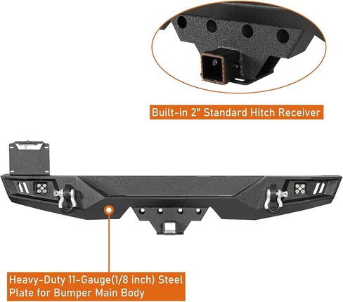 Hooke Road JK Rear Bumper for 2007-2018 Jeep Wrangler JK & Unlimited 2/4 Door, Aftermarket Steel Bumper w/License Plate Mount, D-Rings & 2" Hitch Receiver in Saudi Arabia
