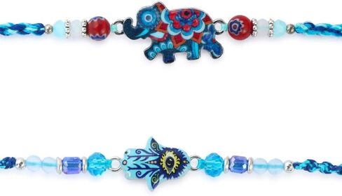مجموعة Raksha Bandhan من 2 Rakhi لأخ مع Raksha Bandhan Getering Card & Roli Chawal Tika | الفيل راخي للأخ | راخي يتوهم للأخ الصغير بهايا | Rakhi for brother - phrk26a in Saudi Arabia