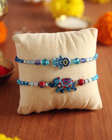 مجموعة Raksha Bandhan من 2 Rakhi لأخ مع Raksha Bandhan Getering Card & Roli Chawal Tika | الفيل راخي للأخ | راخي يتوهم للأخ الصغير بهايا | Rakhi for brother - phrk26a in Saudi Arabia