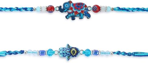 مجموعة Raksha Bandhan من 2 Rakhi لأخ مع Raksha Bandhan Getering Card & Roli Chawal Tika | الفيل راخي للأخ | راخي يتوهم للأخ الصغير بهايا | Rakhi for brother - phrk26a in Saudi Arabia