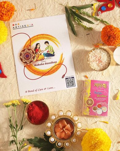 مجموعة Raksha Bandhan من 2 Rakhi لأخ مع Raksha Bandhan Getering Card & Roli Chawal Tika | الفيل راخي للأخ | راخي يتوهم للأخ الصغير بهايا | Rakhi for brother - phrk26a in Saudi Arabia