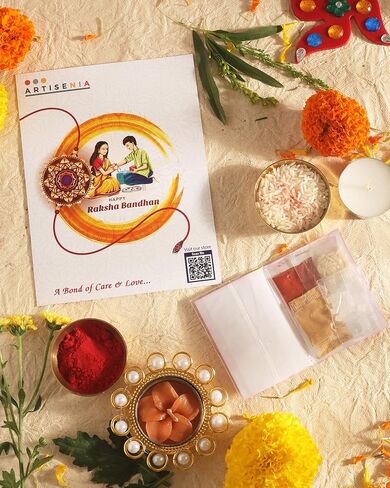 مجموعة Raksha Bandhan من 2 Rakhi لأخ مع Raksha Bandhan Getering Card & Roli Chawal Tika | الفيل راخي للأخ | راخي يتوهم للأخ الصغير بهايا | Rakhi for brother - phrk26a in Saudi Arabia
