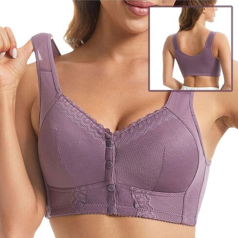 Front-Closure Comfort Bra for Women, Wireless Breathable Support Bra with Wide Side Wings, Easy Snap Closure & Sizes A-G in Kuwait