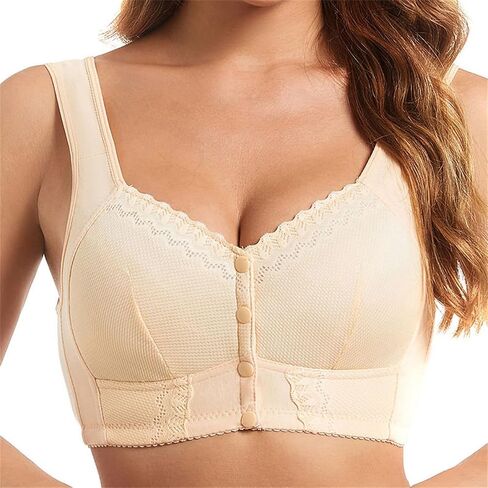 Front-Closure Comfort Bra for Women, Wireless Breathable Support Bra with Wide Side Wings, Easy Snap Closure & Sizes A-G in Kuwait