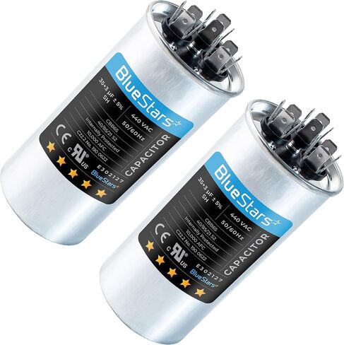 70+7.5 MFD uf 370 or 440 Volt VAC Round Dual Run Capacitor by BlueStars - Compatible for Air Conditioner or Heat Pump Condenser - Pack of 2 in Saudi Arabia