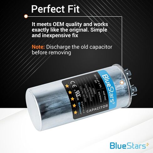 70+7.5 MFD uf 370 or 440 Volt VAC Round Dual Run Capacitor by BlueStars - Compatible for Air Conditioner or Heat Pump Condenser - Pack of 2 in Saudi Arabia
