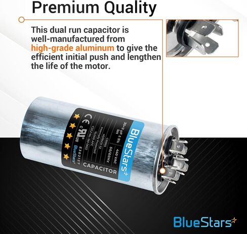 70+7.5 MFD uf 370 or 440 Volt VAC Round Dual Run Capacitor by BlueStars - Compatible for Air Conditioner or Heat Pump Condenser - Pack of 2 in Saudi Arabia