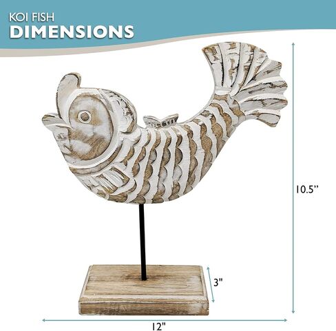Beau Butter Fish Statue on Base Stand | Handmade Wooden Fish Sculpture for Nautical Beach House Rustic Centerpiece Table Decor for Office, Living Room in Saudi Arabia