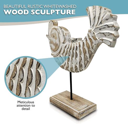 Beau Butter Fish Statue on Base Stand | Handmade Wooden Fish Sculpture for Nautical Beach House Rustic Centerpiece Table Decor for Office, Living Room in Saudi Arabia