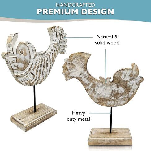Beau Butter Fish Statue on Base Stand | Handmade Wooden Fish Sculpture for Nautical Beach House Rustic Centerpiece Table Decor for Office, Living Room in Saudi Arabia