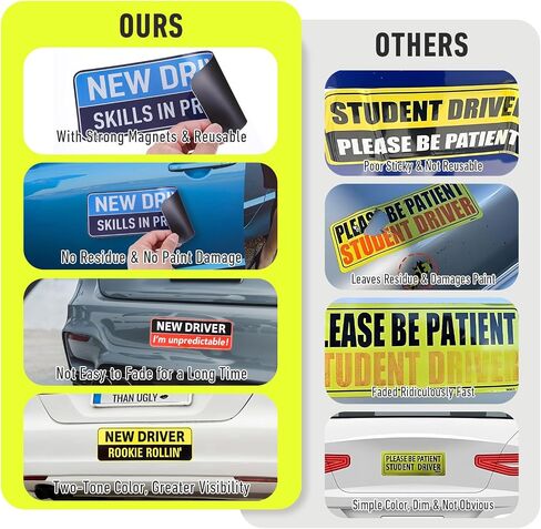 3Pcs Magnetic Car Stickers, Student Driver Magnet for Car Safety Sign Car New Car Driver Stickers Supplies Removable Novice Driver Safety Attention Sign Bumper Stickers Car Accessories in Saudi Arabia