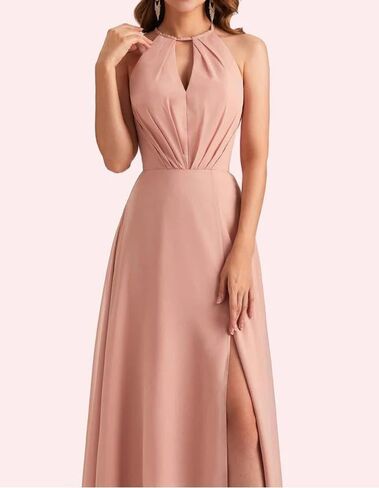 Women's Halter Formal Dress Backless Long Chiffon Evening Dress Cocktail Wedding Guest Dresses with Bow in Saudi Arabia