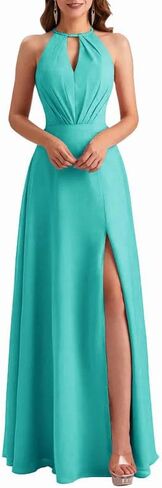 Women's Halter Formal Dress Backless Long Chiffon Evening Dress Cocktail Wedding Guest Dresses with Bow in Saudi Arabia