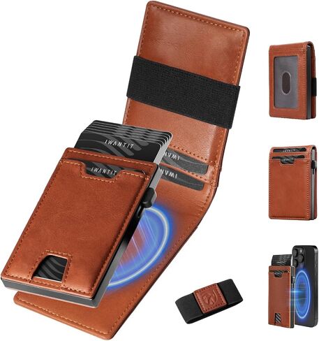 3 في 1 Magsafe Wallet: Slim Bifold Money Clip - حامل البطاقة المنبثقة الذكية - حزام نقدي ، محفظة مغناطيسية للرجال ، نافذة معرف ، جلد متميز (ألياف الكربون) in Kuwait