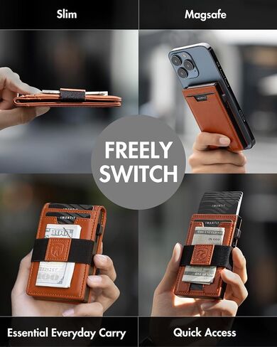 3 في 1 Magsafe Wallet: Slim Bifold Money Clip - حامل البطاقة المنبثقة الذكية - حزام نقدي ، محفظة مغناطيسية للرجال ، نافذة معرف ، جلد متميز (ألياف الكربون) in Kuwait