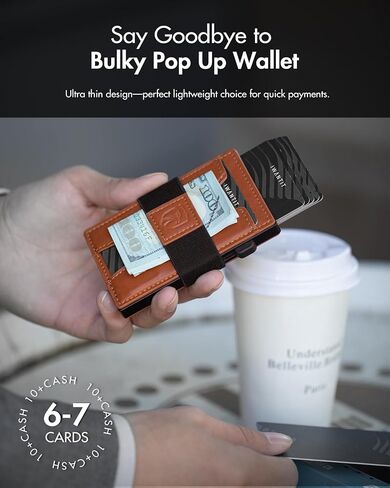 3 في 1 Magsafe Wallet: Slim Bifold Money Clip - حامل البطاقة المنبثقة الذكية - حزام نقدي ، محفظة مغناطيسية للرجال ، نافذة معرف ، جلد متميز (ألياف الكربون) in Kuwait