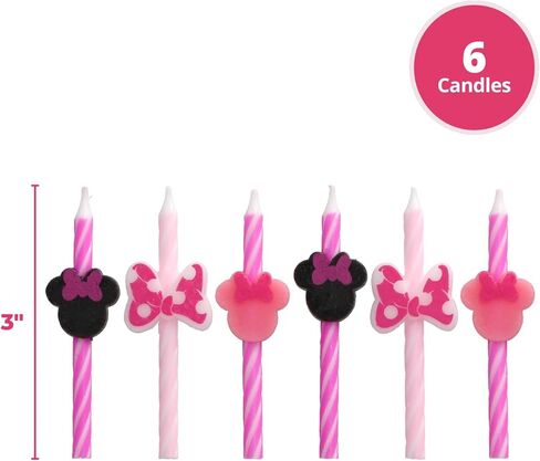 ديزني ميني ماوس كعكة عيد ميلاد الشموع | 6 شموع عيد ميلاد لزخارف الكيك ، شموع الشريط الوردي ، القبعات العليا للكعك لحفلة ميني ماوس in Saudi Arabia