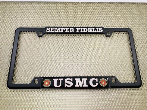 [Officially Licensed US Marine Corps Product] - USMC Semper Fidelis - Domed Custom-Made Personalized Narrow (Thin) Top 4 Hole Metal Car License Plate Frame with Free caps - Black (Qty: 1 Frame) in Saudi Arabia