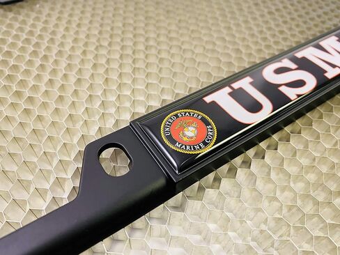 [Officially Licensed US Marine Corps Product] - USMC Semper Fidelis - Domed Custom-Made Personalized Narrow (Thin) Top 4 Hole Metal Car License Plate Frame with Free caps - Black (Qty: 1 Frame) in Saudi Arabia