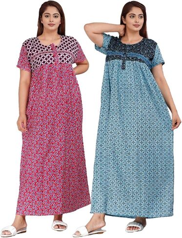 Womens Nightgown Cotton Sleepwear Nightshirt Short Sleeve Print Sleepshirt Sleepdress plus size Maxi Nighty Dress (Black&light_Pink, Standard) in Saudi Arabia
