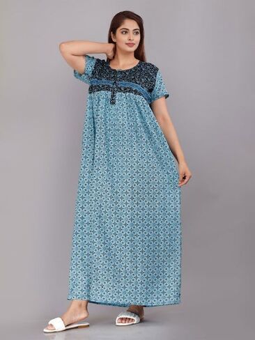 Womens Nightgown Cotton Sleepwear Nightshirt Short Sleeve Print Sleepshirt Sleepdress plus size Maxi Nighty Dress (Black&light_Pink, Standard) in Saudi Arabia