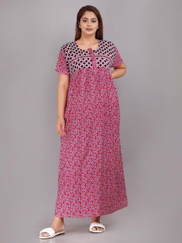 Womens Nightgown Cotton Sleepwear Nightshirt Short Sleeve Print Sleepshirt Sleepdress plus size Maxi Nighty Dress (Black&light_Pink, Standard) in Saudi Arabia