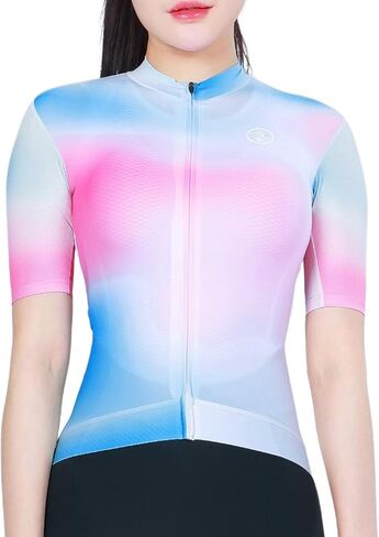 inbike cycling Jersey Women Sleeve Short ، قميص دراجة تنفس كامل السوستة ، قمم ركوب الدراجات الجافة السريعة مع 3 جيوب خلفية in Saudi Arabia