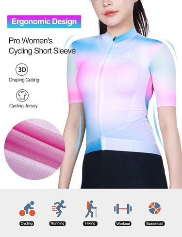 inbike cycling Jersey Women Sleeve Short ، قميص دراجة تنفس كامل السوستة ، قمم ركوب الدراجات الجافة السريعة مع 3 جيوب خلفية in Saudi Arabia