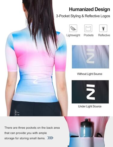 inbike cycling Jersey Women Sleeve Short ، قميص دراجة تنفس كامل السوستة ، قمم ركوب الدراجات الجافة السريعة مع 3 جيوب خلفية in Saudi Arabia