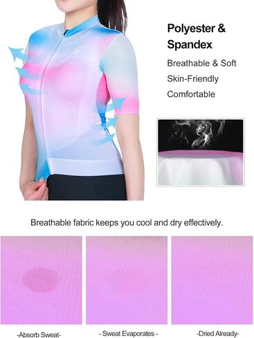 inbike cycling Jersey Women Sleeve Short ، قميص دراجة تنفس كامل السوستة ، قمم ركوب الدراجات الجافة السريعة مع 3 جيوب خلفية in Saudi Arabia